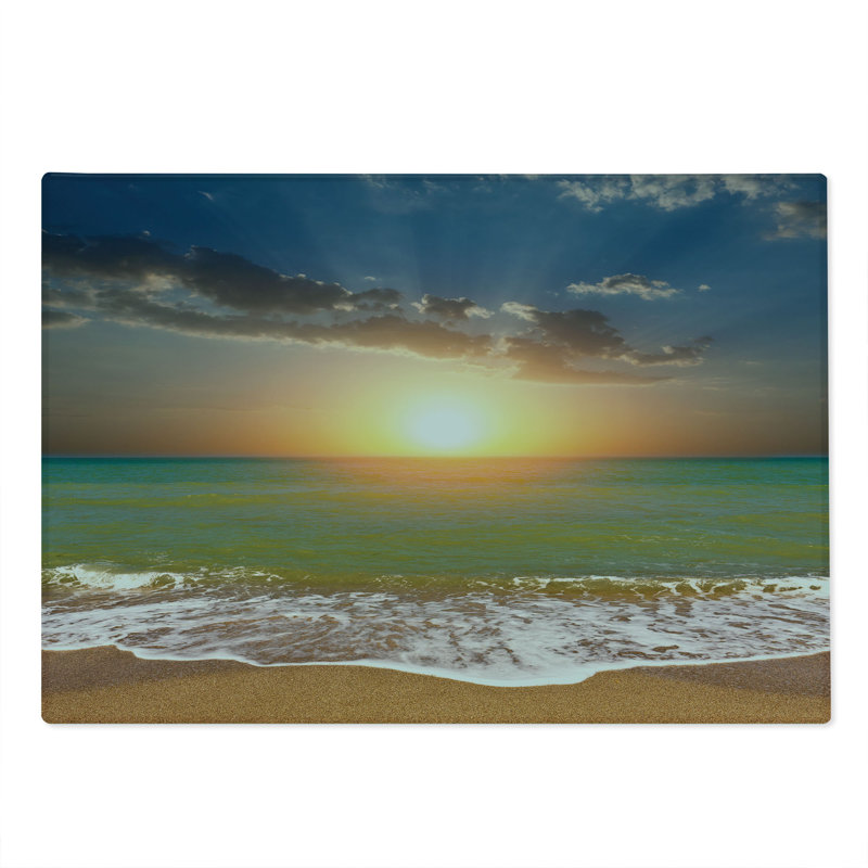 Ambesonne Seascape Cutting Board Large Size Sandy Beach Waves Sunset Multicolor