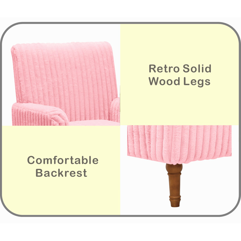 Chaise d'appoint moderne avec velours côtelé large de 3,5 cm de largeur, pieds en bois massif de 9 po et fauteuil rembourré confortable rose pour le salon