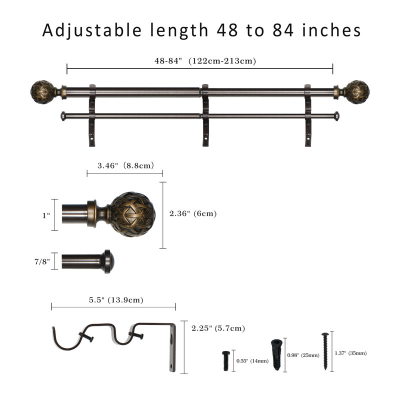 Tringle à rideaux double Laputz, 48” – 84”