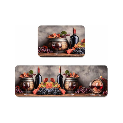 Ensemble de 2 tapis de cuisine brun et vin rouge pour la cuisine et le bar