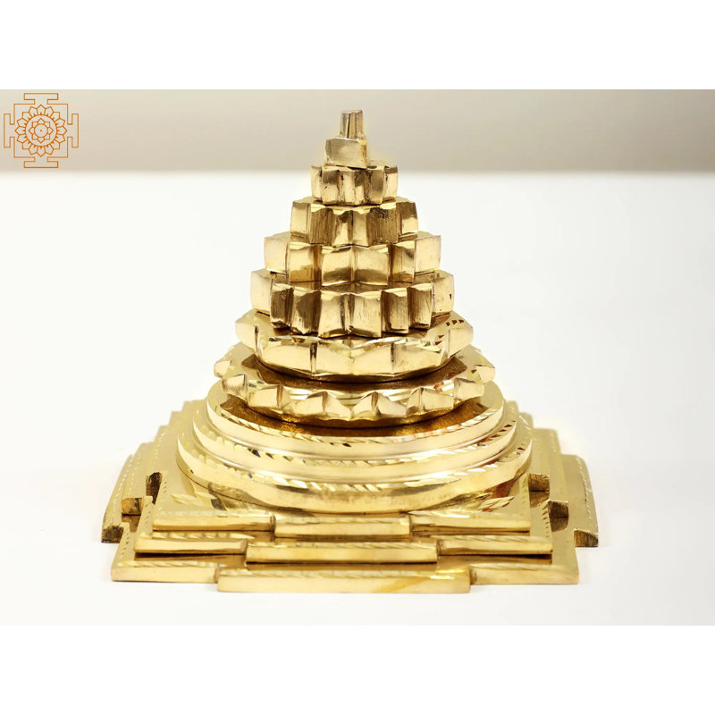 Laiton - Idole de sri yantra - Statue de géométrie sacrée faite à la main Maha Meru de 3 pouces pour la méditation, l'harmonie spirituelle et le décor de la prospérité