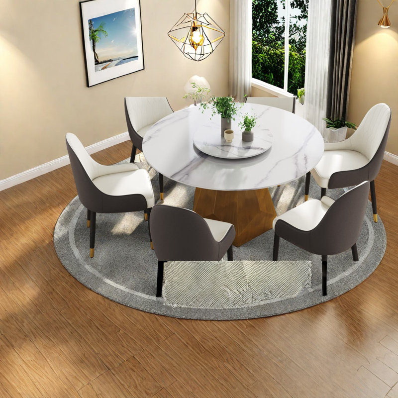 Ensemble de table de salle à manger moderne en marbre 53 "avec base en métal, design rotatif, blanc