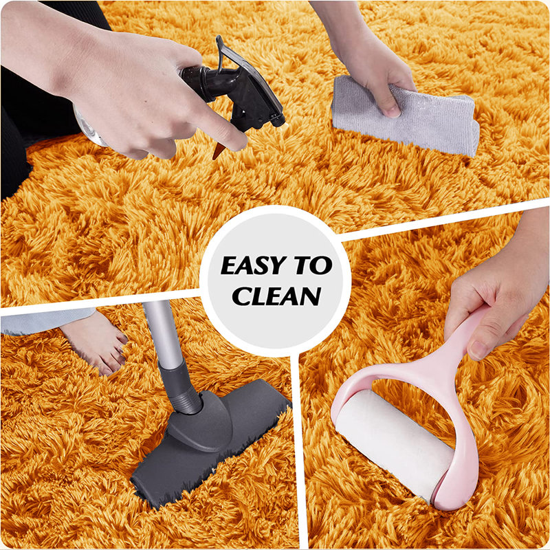Alexxys Fluffy Thin Deep Pile Living Room Area Rug, Rectangle 60 x 110cm