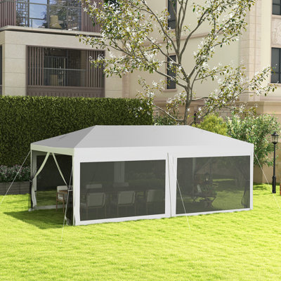 Tente de réception 10 pi x 20 pi Outsunny, auvent de mariage extérieur et pavillon de jardin avec 6 parois latérales amovibles, abri-jour pour les événements, barbecue