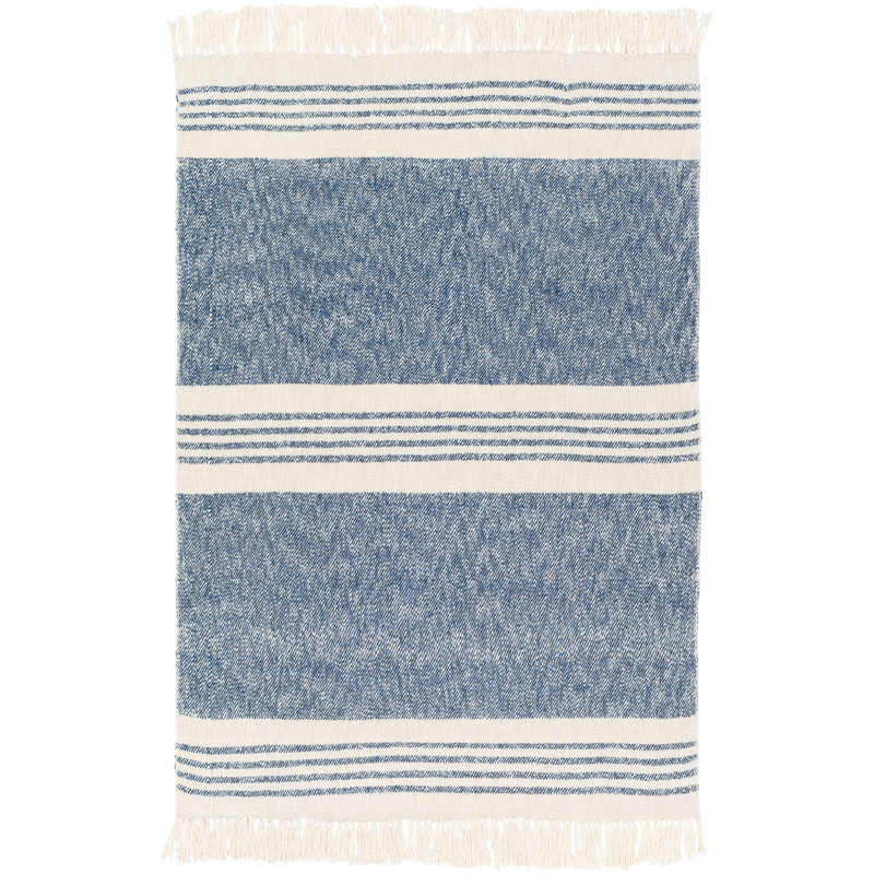 Sully Hand Woven Throw Blanket , Dark Blue/Cream