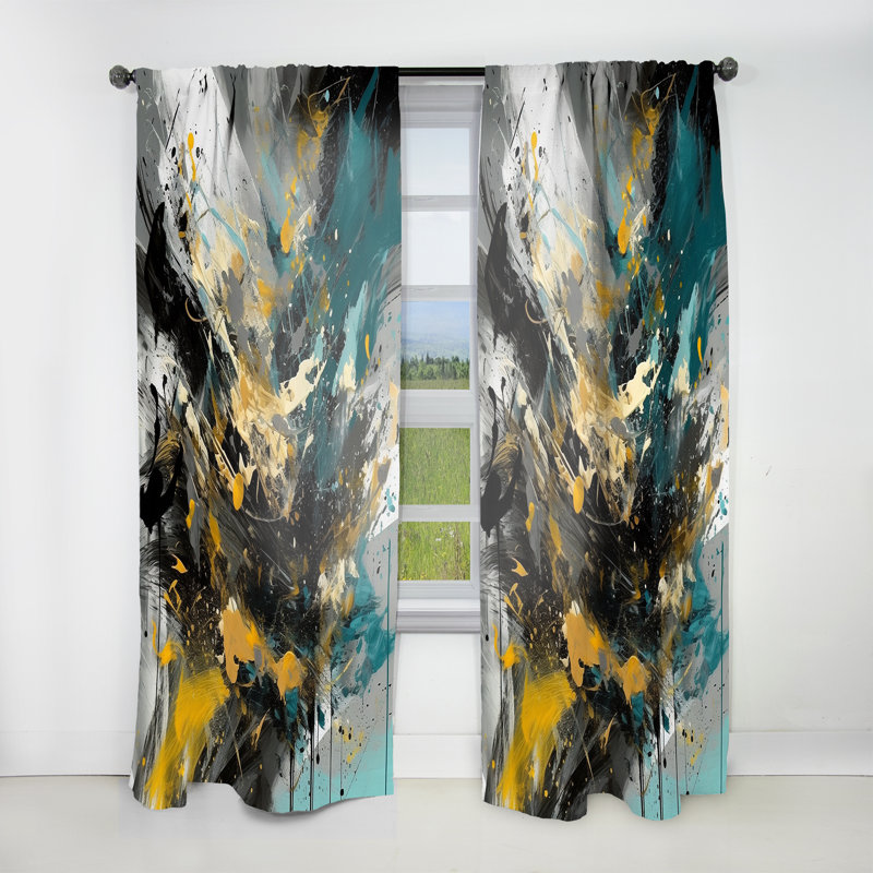 Vanesa - tourbillon vibrant jaune turquoise I - Rideau moderne - Velours obscurcissant - 1 panneau, L 52 po x L 63 po