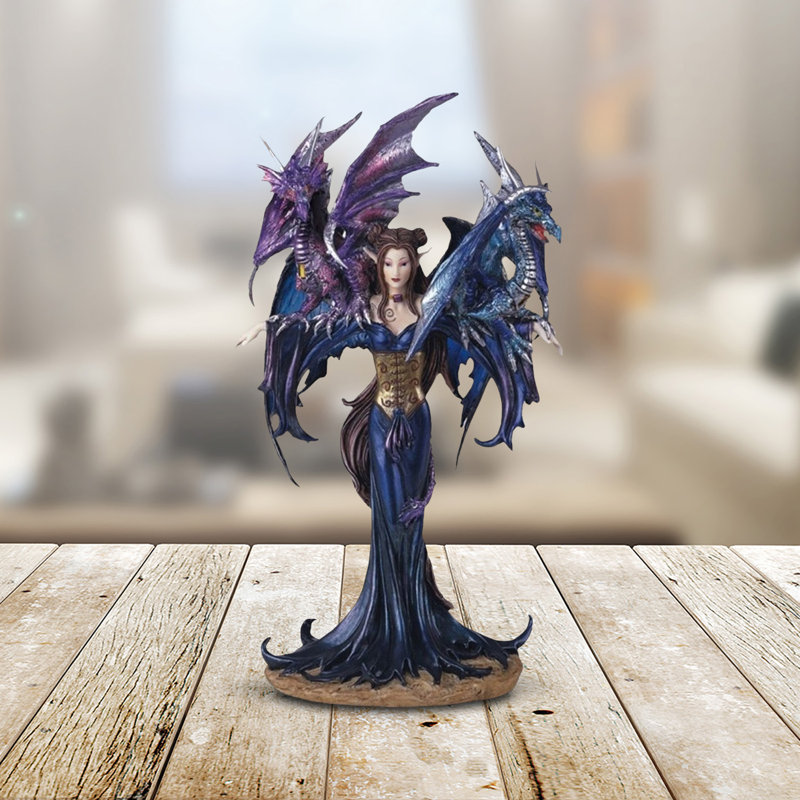 10.25"H Blue Fairy with Two Dragons Figurine