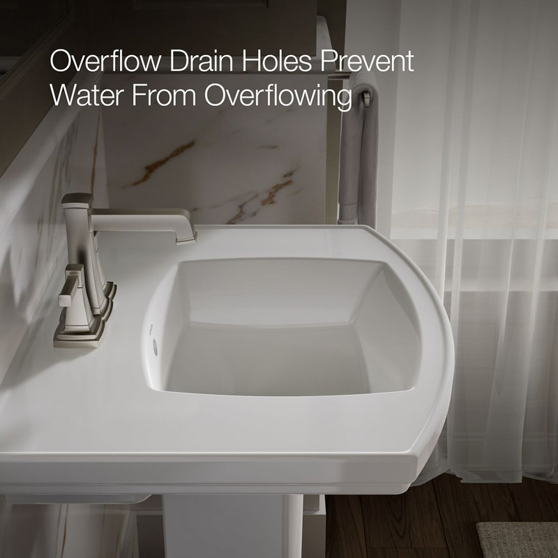 Kelston® Vitreous China Rectangular Pedestal Bathroom Sink with Overflow, White, 4" Centers