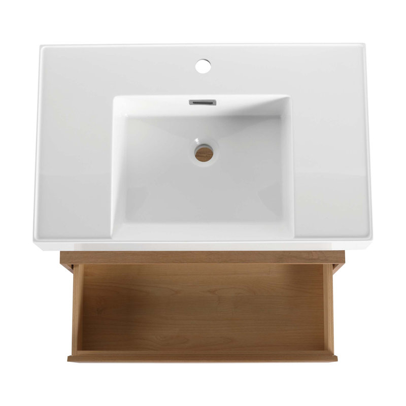 Meuble-lavabo mural 30 po avec lavabo en résine, tiroir et fixation à flotteur