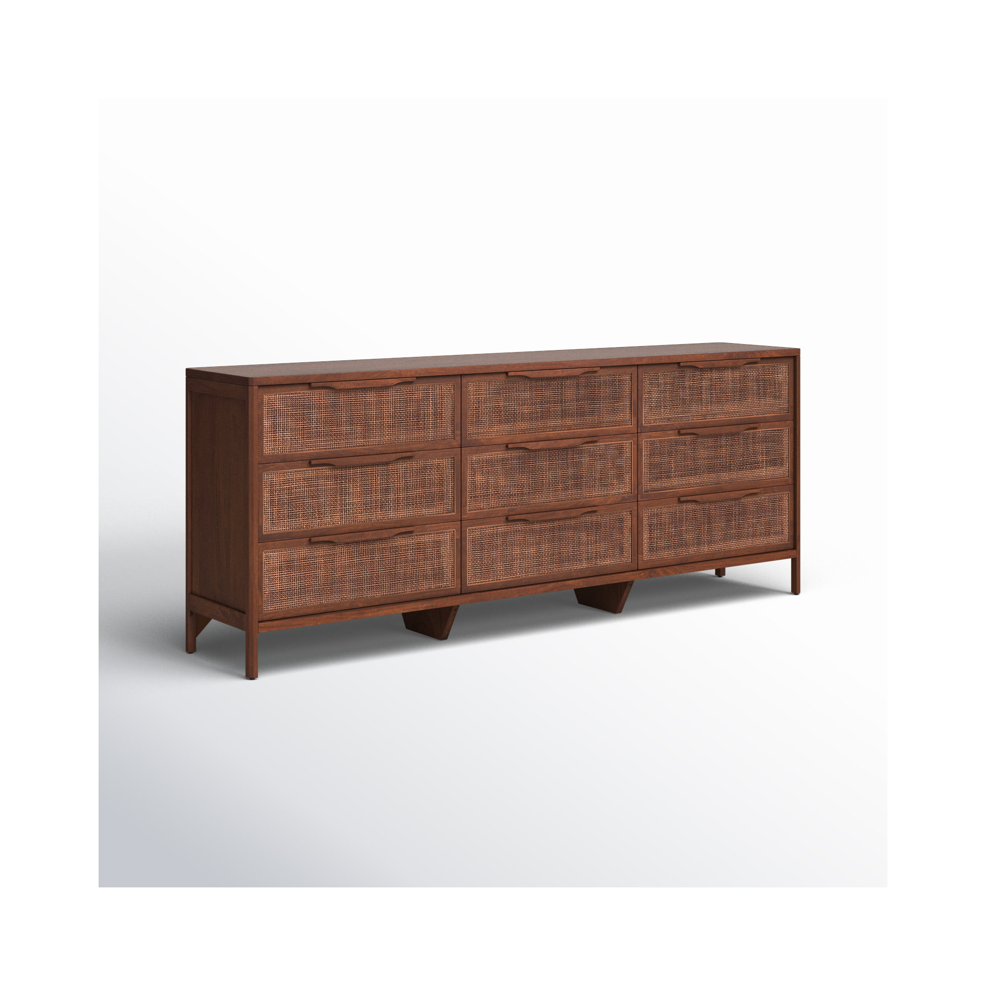Nellie 9 Drawer Cane Dresser, Brown Wash