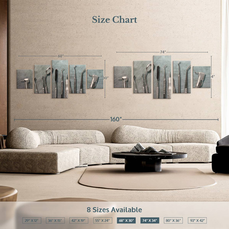 Dentist Silver Tools, 34" H x 74" W