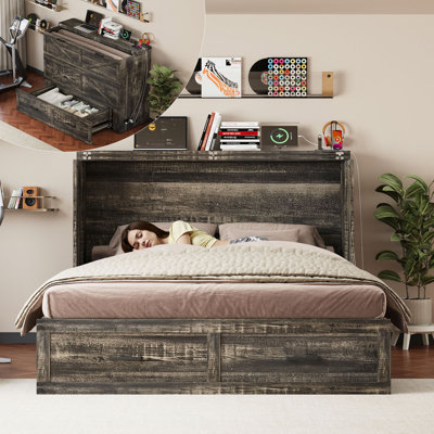 Lit escamotable avec station de charge, lit escamotable avec grand tiroir de rangement, lit plateforme escamotable escamotable pour chambre d'amis, salon, bureau, petite chambre, lit escamotable