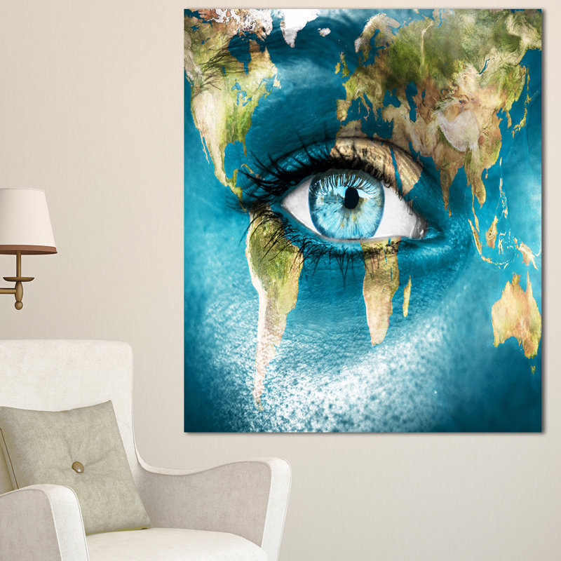 «Planète terre et œil bleu», impression, H 40 po x l 30 po x P 1,5 po, Toile tendue avec châssis