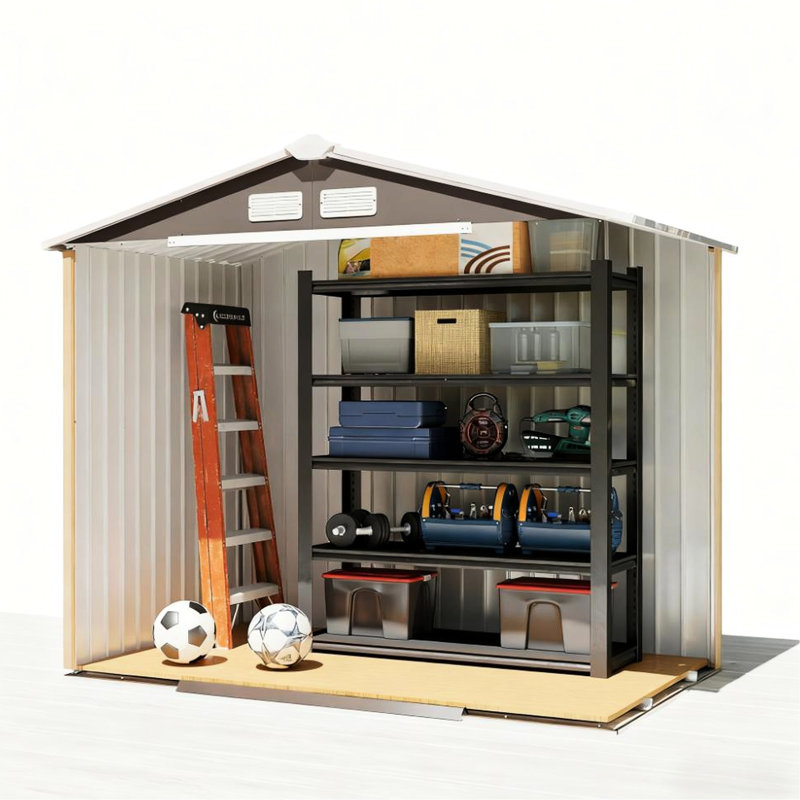 Metal Garden Tool Shed With Sloped Roof 6.7' L X 3.8' W 6.1' H Spacious For Storage Gray Secure Home Organization
