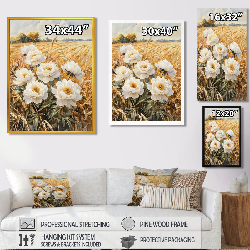 Bateman - Floral Canvas Wall Art, Noir, Reproduction encadrée sans passe-partout, H 20 po x l 12 po