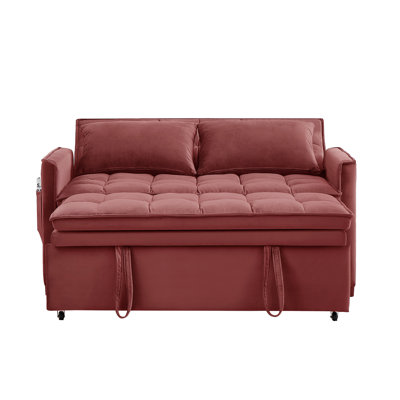 50'' Velvet Convertible Sleeper Sofa With Side Pocket