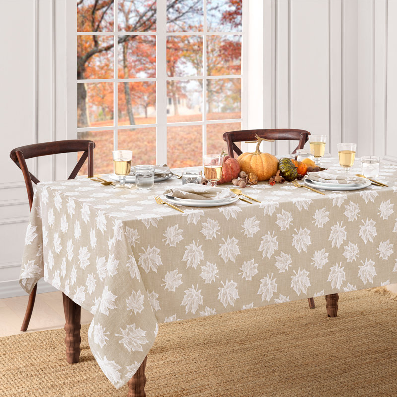 Mattox Falling Leaves Jacquard Cotton Tablecloth, 144"  x 60" Rectangle, Taupe