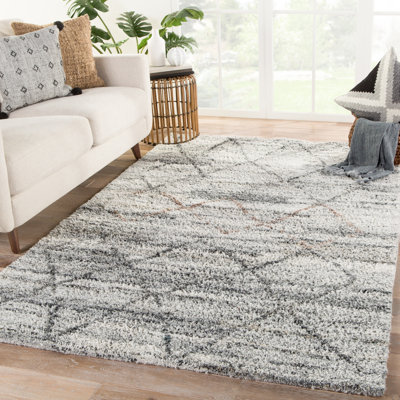 Tapis gris en polyester noué à la main nouvel âge One-of-a-Kind Selim