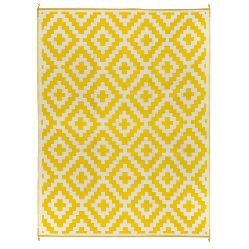 Tapis d'extérieur Geo Aztec Geo, Aztec - Yellow & White, Tapis de couloir de 9 pi x 18 pi