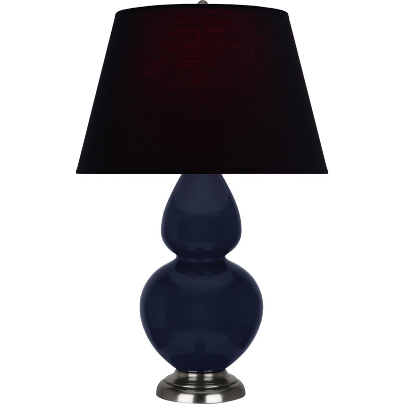 Lampe de table double gourde en céramique, Bleu minuit émaillé / argent antique, Noir / Rouge, Argent argent