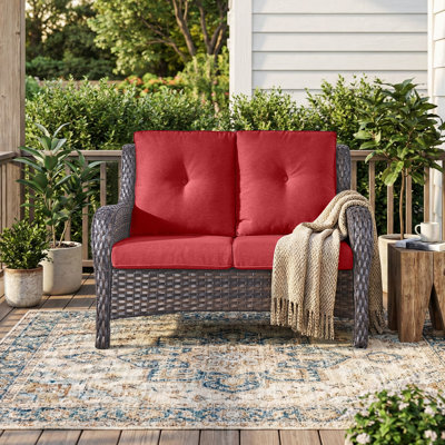 Ambarvale 53'' Wide Outdoor Wicker Reversible Loveseat with Cushions