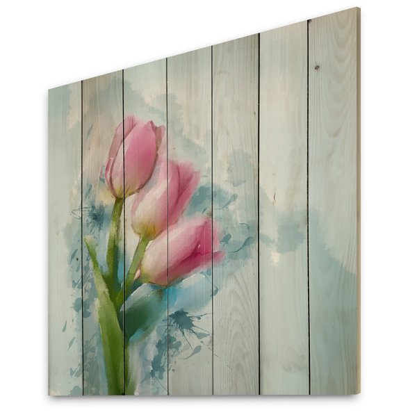 Red Barrel Studio® Pink Green Grunge Oil Flowers On Wood Painting | Wayfair
