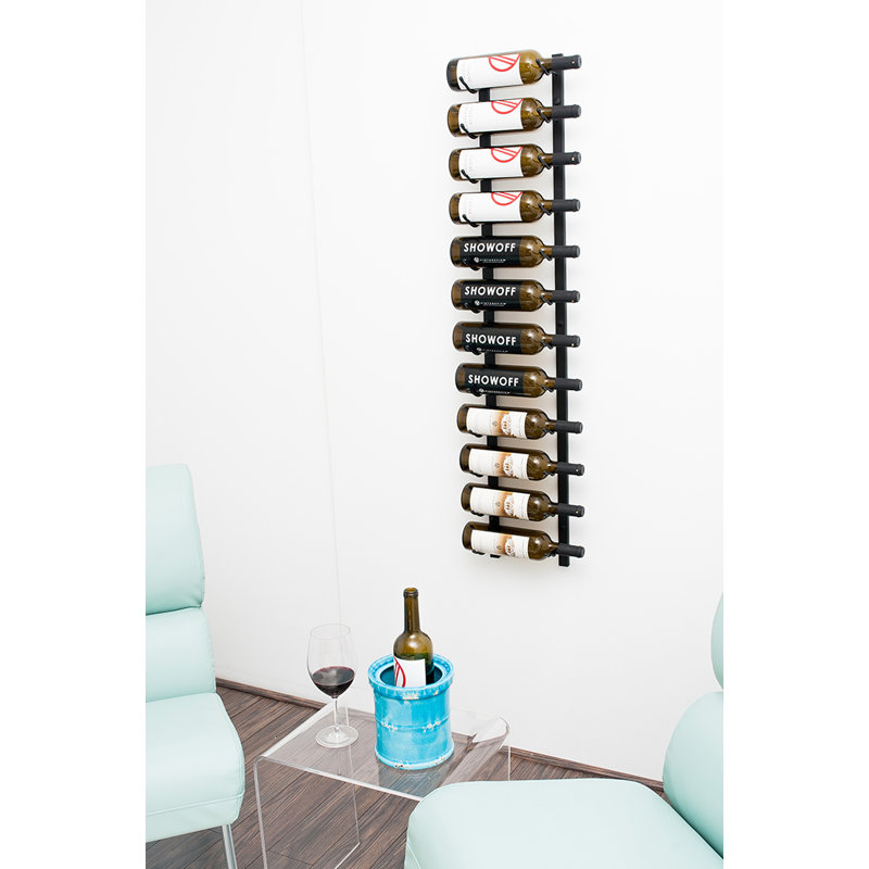 12 Bottle Wall Mounted Wine Bottle Rack, 122cm H x 33cm W x 13.4cm D, Brushed Nickel