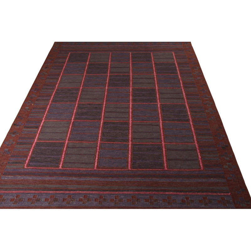 Scandinavian Hand Knotted Wool Geometric Area Rug, Rectangle 10' x 14'