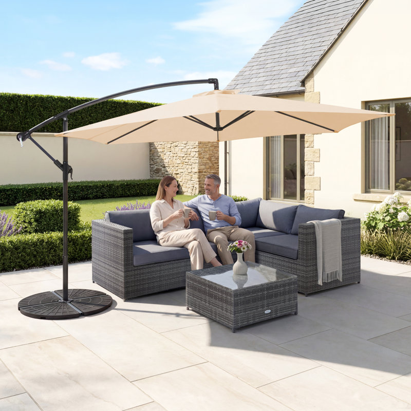 300 cm W X 320 cm D Cantilever Parasol with Crank Lift, Beige