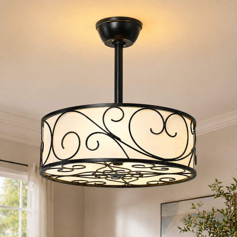 20" Modern Caged Ceiling Fan With Light Kit And Remote Control