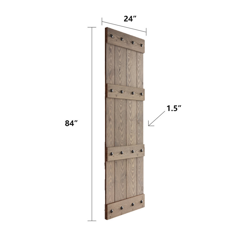 Castle Series Embossing Wood Double Sliding Barn Door With Hardware Kit, Grey, 48" x 84"