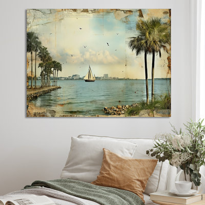 «Vintage 1920 Miami Palm Trees Beachside», reproduction sur toile