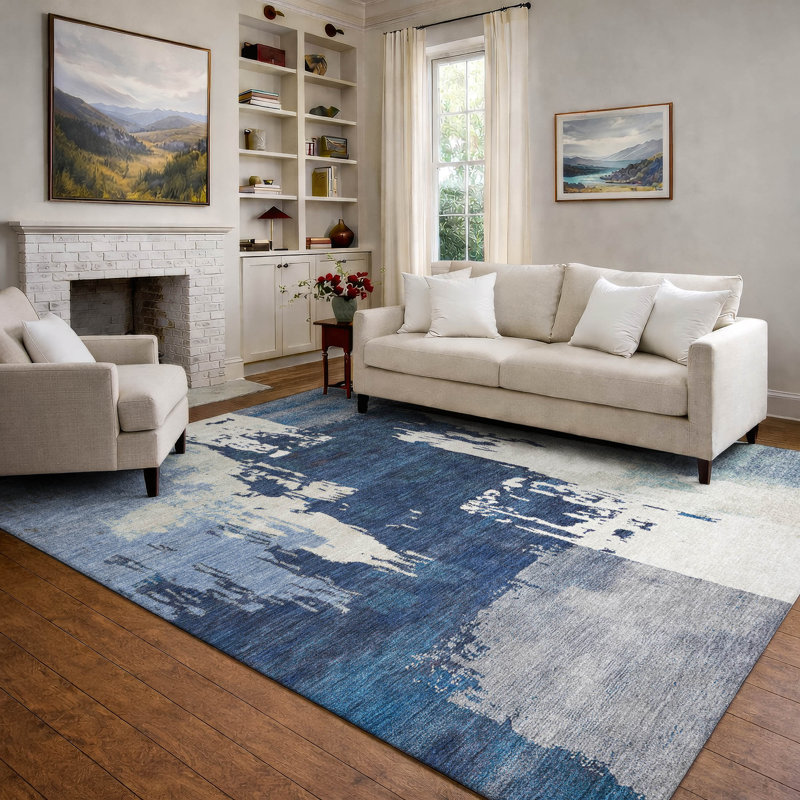 Premium Machine Washable Mayfield AMF2347 Abstract Rug, Blue, 8' x 10'
