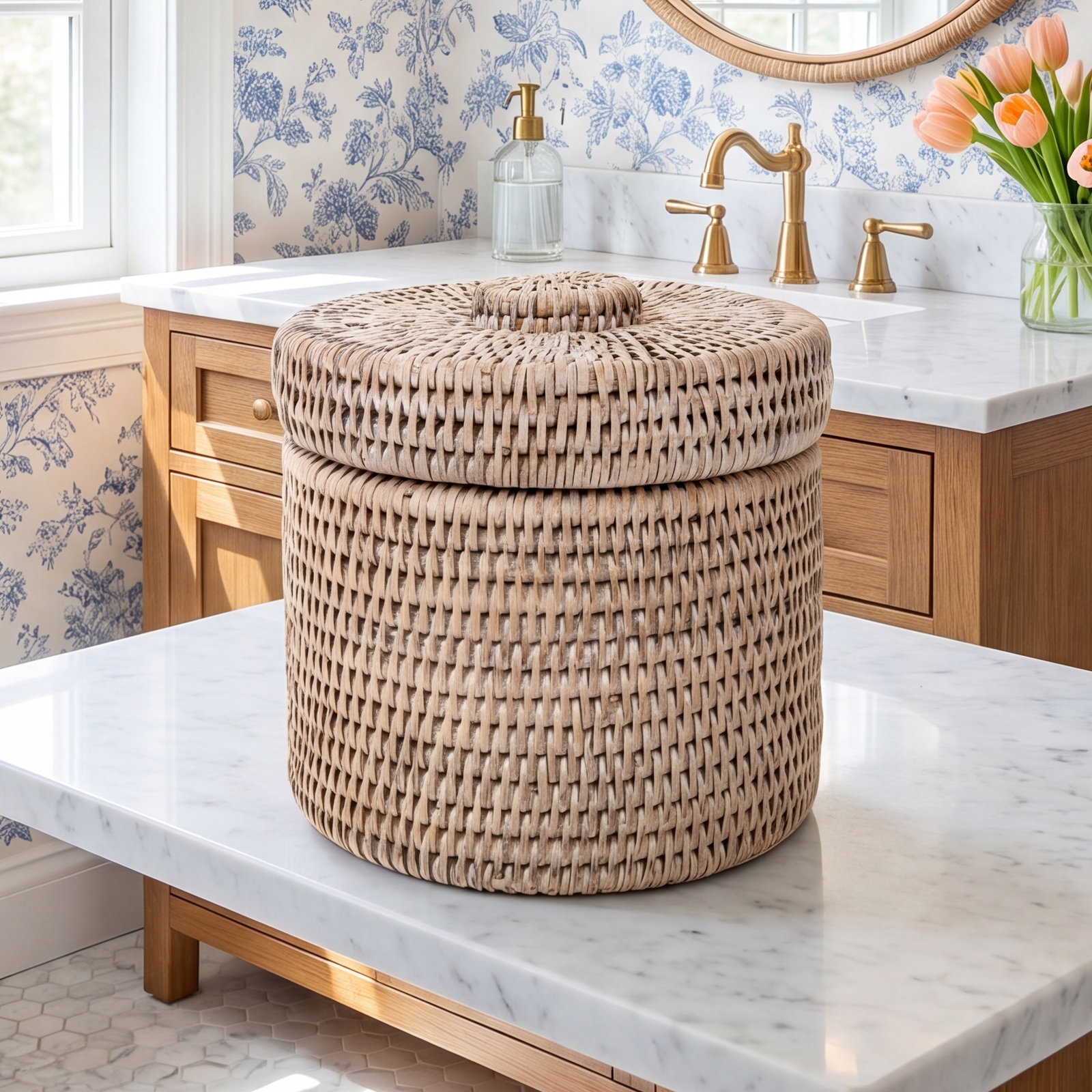 Cynda Bathroom Storage Container, White Wash