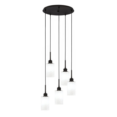 Edge 5 Light Cluster Pendalier With 4" Glass
