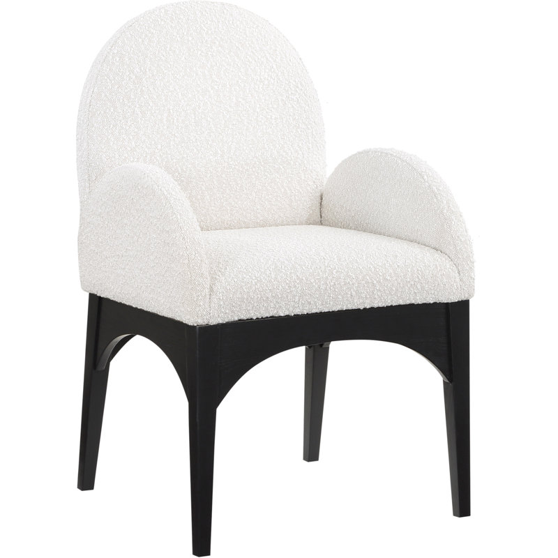 Waldorf Fabric Arm Chair Dining Chair, Cream Boucle Fabric, Black