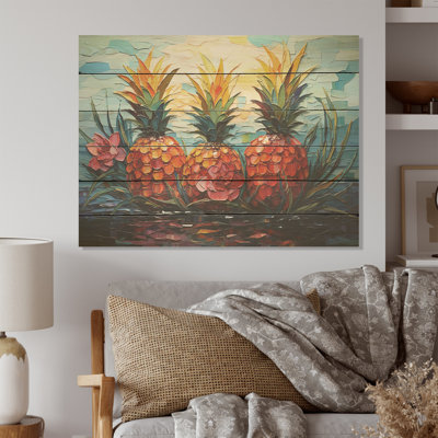 Ananas, mosaïque d'étang, ananas, art sur bois de pin naturel
