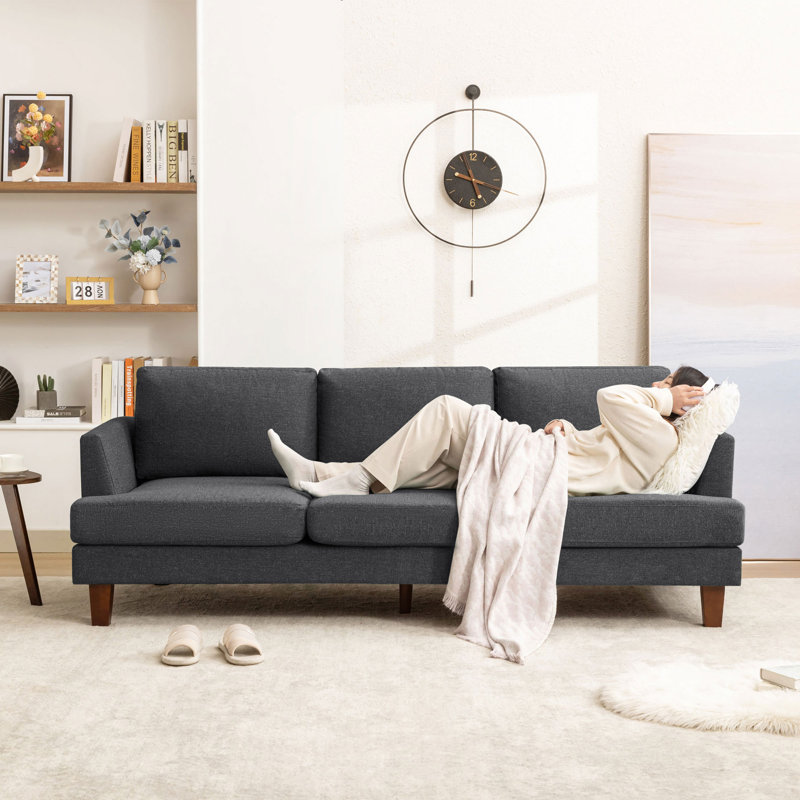 89" Upholstered Square Arm Sofa Couch 3 Seater Sofa for Apartment, Dark Gray