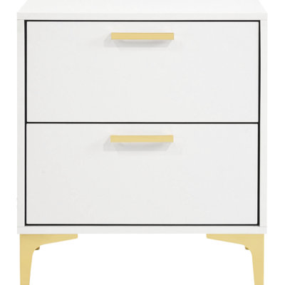White And Gold 2-Drawer Rectangular Nightstand