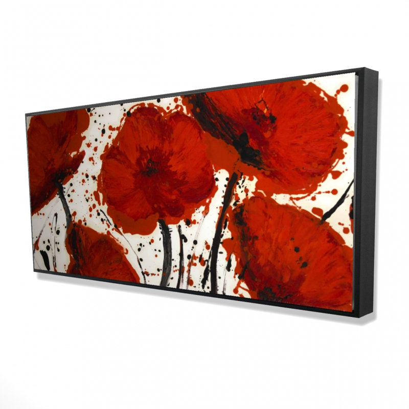 Abstract paint splash red flowers - 24"x48" Framed canvas