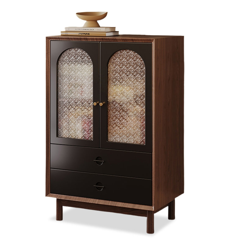 Buffet en bois massif noir et noyer, Noir/noyer
