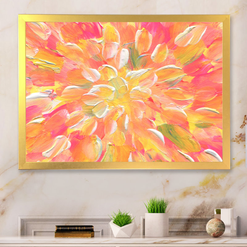 " Orange And Yellow Abstract Blossoming " Painting Print, Gold Picture Framed, 24'' H x 36'' W x 1'' D