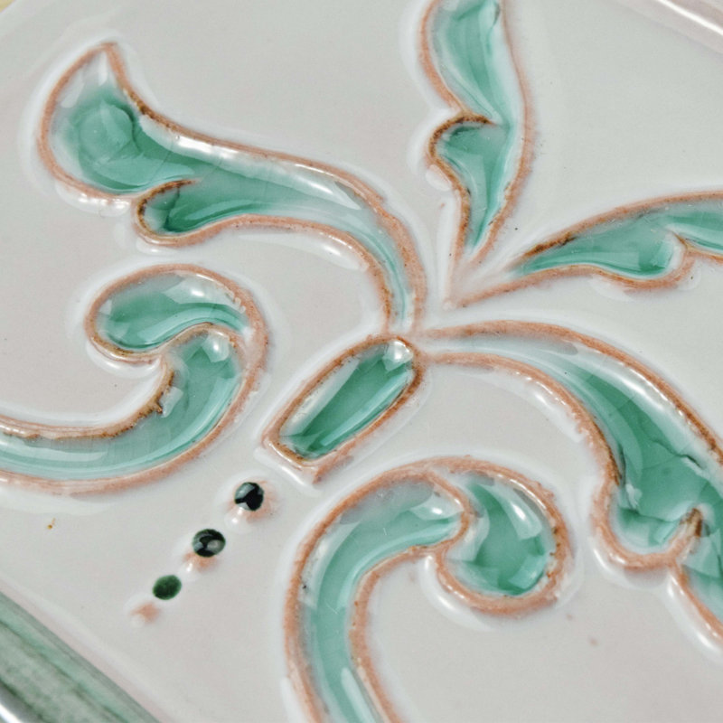 Novecento Friso Evoli 5" x 5" Ceramic Bullnose Tile Trim, Teal/White
