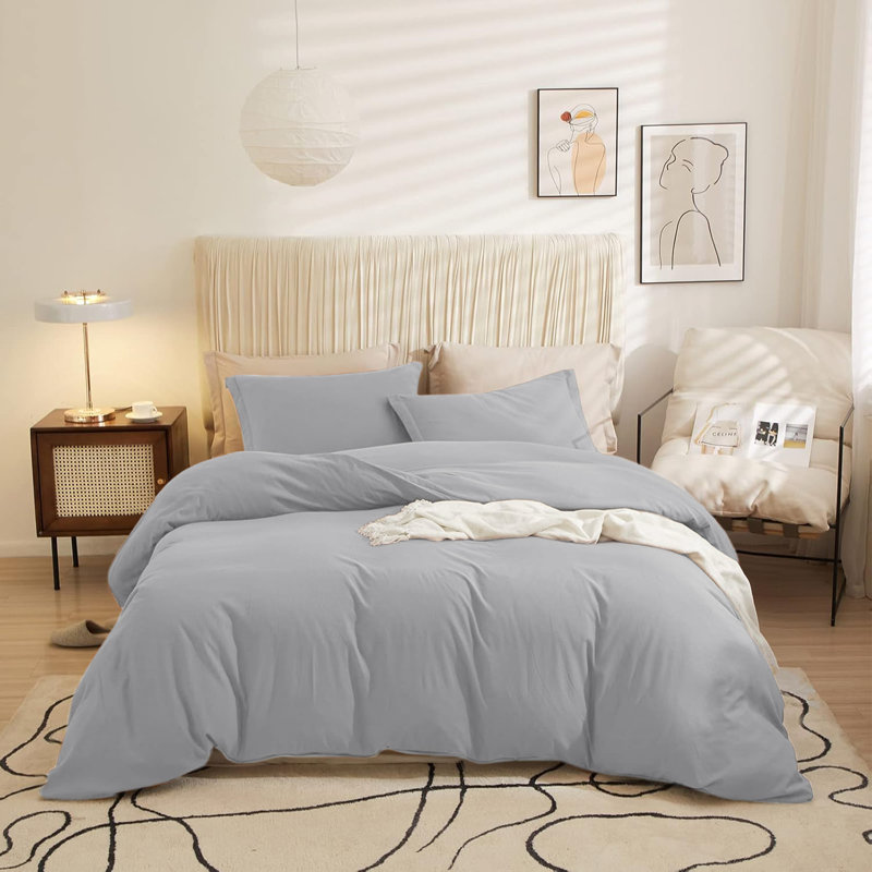 Ultra Soft 3-Piece Dyed Duvet Cover Set With Pillowcases, Single Duvet Cover + 2 Standard Pillowcases, Silver