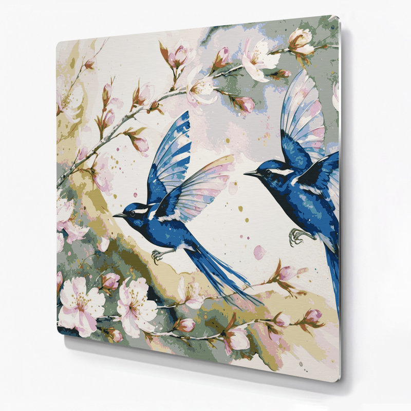 Oiseaux, superbe art mural en métal beige fée, H 12 po x l 12 po