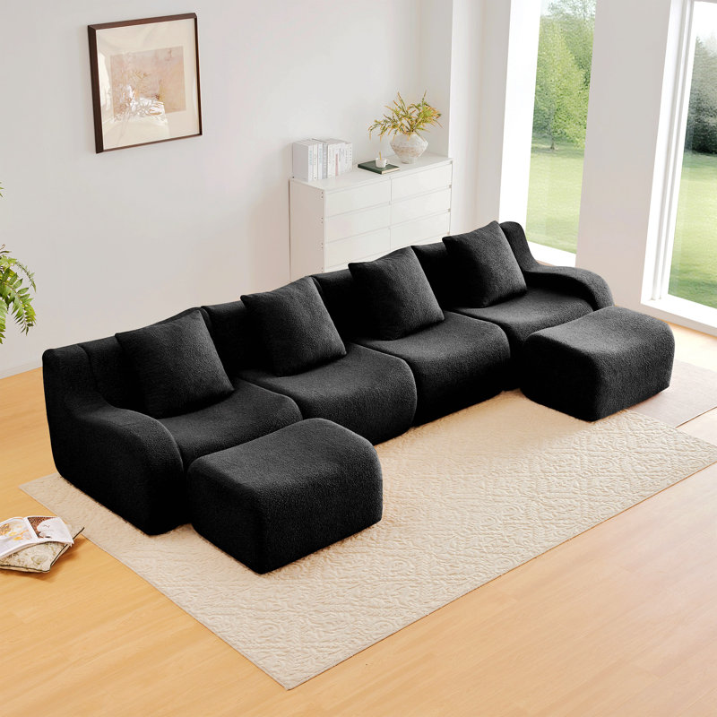 U-Shaped Boneless Sofa,Teddy Fabric No Assembly Required Curved Armrest,Anti-Slip Design,Streamlined Design 32D High Density Sponge,Full Compression Vacuum Packag,For Studies Living Rooms