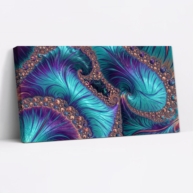 «Teal and Copper Fractal Spirals», art mural, L 40 po x H 20 po
