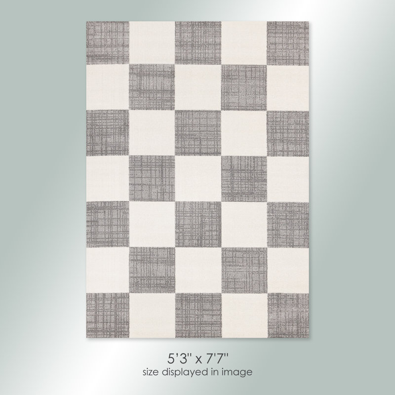 Tapis crème / beige Wum Collection, Rectangle 5 pi 3 po x 7 pi 7 po, Gris / Blanc