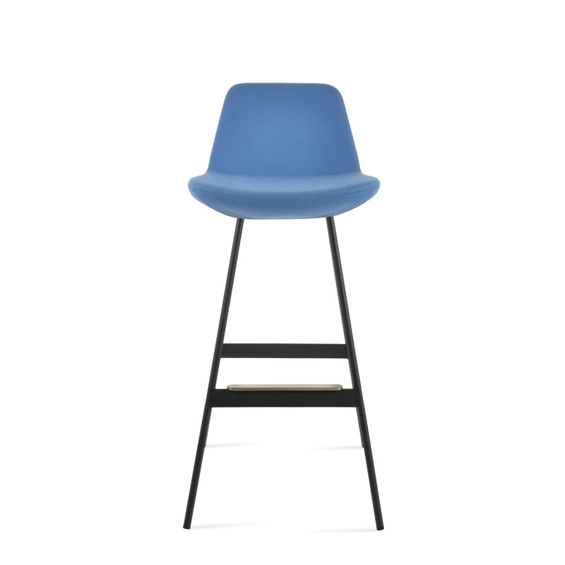 Tabouret Pera Balat, Noir, Laine bleu ciel, Tabouret de comptoir (siège d'une hauteur de 24 p