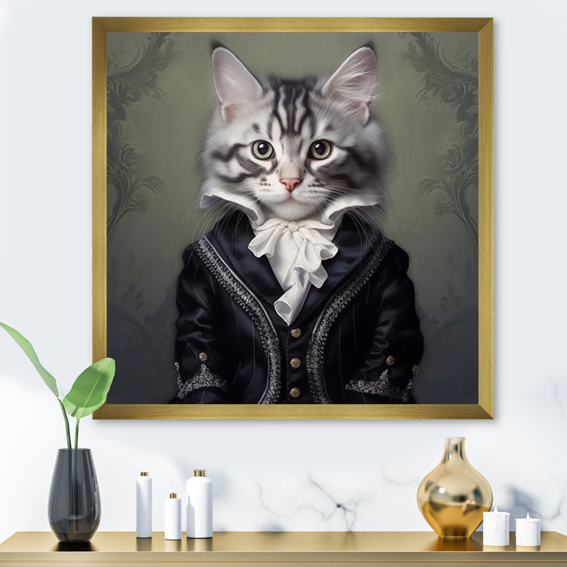 Chat, impression sur toile, Elegant Whiskers, H 30 po x l 30 po x P 1 po, Cadre doré simple
